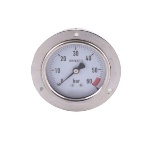 Axial Stainless Steel Pressure Gauge (Y80ZQ) 80mm Dial Diameter with Flange, 0-60 bar Measurement Range, EN 837-1 Rated for HVAC Systems