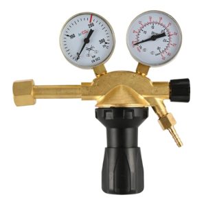 European Style Oxygen Gas Pressure Regulator with Dual Gauges 0-315 bar for Ar/CO2 and Flow Rate 0-32 L/min