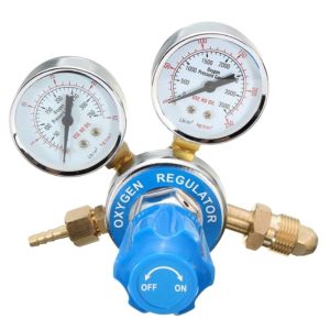 All-Copper Oxygen Pressure Regulator with Dual Gauges (0-350PSI/0-250 bars, 0-3500PSI/0-250 bars) for Acetylene/Propane Tanks with G5/8 Counter-clockwise Thread