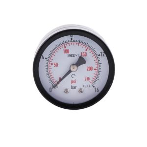 Axial Pressure Gauge 50mm Black Iron Case Copper Joint 0-16bar/psi EN837-1 CL.1.6 for HVAC Systems