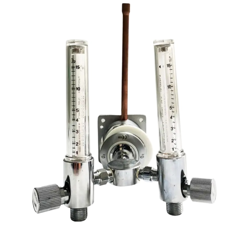 Wall-mount Dual Flowmeter Medical Oxygen Flowmeter with Humidifier Bottle (1-10L/min) for Oxygen Therapy System - Image 3