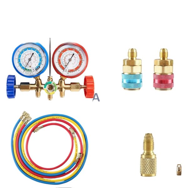 R22 R134A R410A Refrigerant Diagnostic Manifold Gauge Set with Charging Hoses and Quick Coupler for HVAC AC System