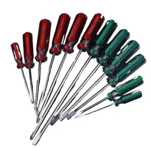ELECALL Magnetic Screwdriver Set Slotted Phillips Chrome Vanadium Steel Repair Tool Kit with PVC Handle - Various Sizes (3x75, 3x100, 4x100, 5x75, 5x100, 5x150, 6x100, 6x125, 6x150, 6x200mm)