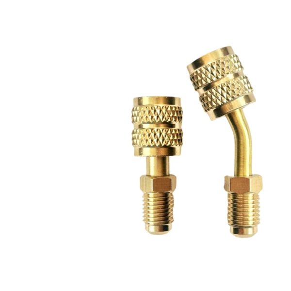 HVAC Refrigerant Charging Hose Adapter (1/4'' to 5/16'' SAE Thread) for R22 to R410a/R32 Systems, Pure Copper, Anti-Leak, 90-Degree Bent & Straight Options