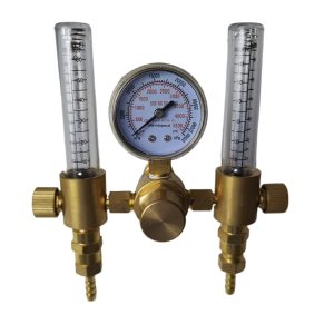 Argon Gas Pressure Regulator with Dual Flow Meters for Welding, Single Stage Pressure Reducer, 0-25 MPa