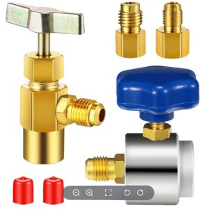HVAC Refrigerant Bottle Opener Adapter Kit (1/4-1/2ACME-5/16) for R134a Systems, Copper Construction