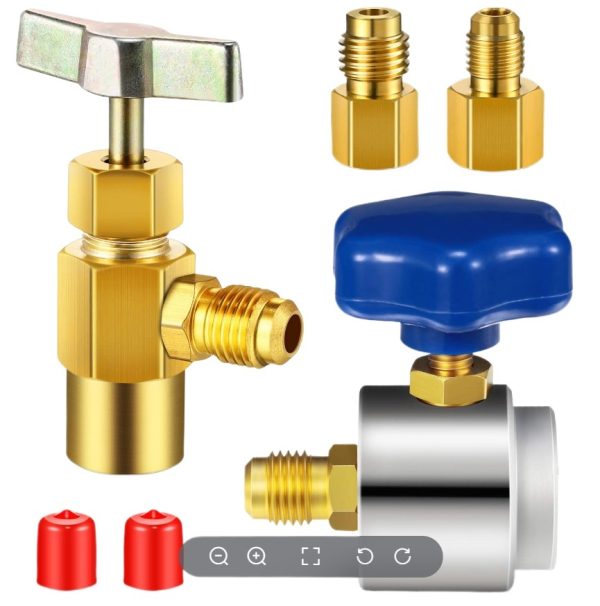 HVAC Refrigerant Bottle Opener Adapter Kit (1/4-1/2ACME-5/16) for R134a Systems, Copper Construction