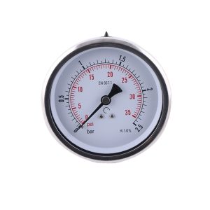100mm Axial Eccentric Oil-Filled Pressure Gauge with Stainless Steel Case and Copper Connection for HVAC Systems, 4-inch Dial, YN100ZC
