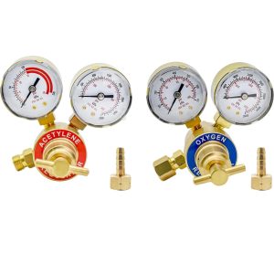 Dual Gauge Oxygen Acetylene Pressure Reducer Regulator Kit for Welding Cutting, Solid Brass Construction