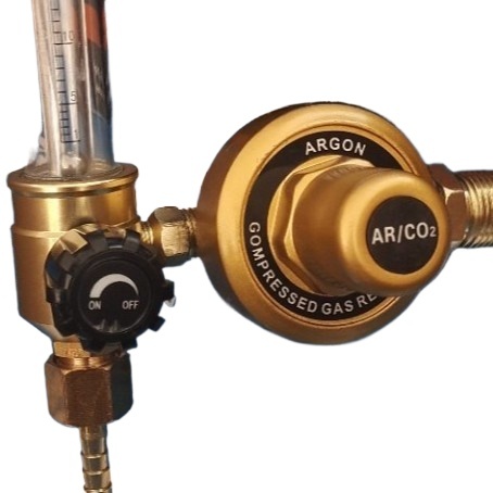 Full Brass Argon Gas Pressure Regulator with Flow Meter Gauge for Welding Cutting - Image 2