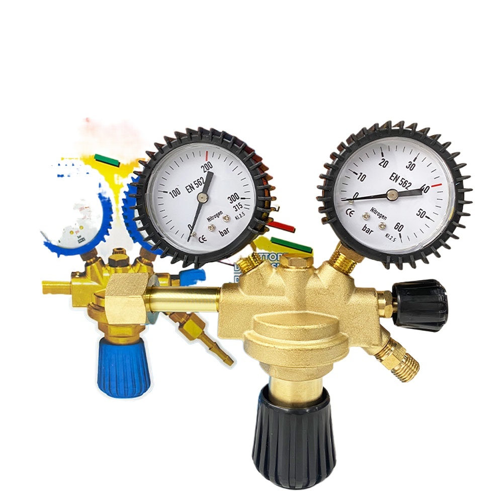 Full Brass Italian Style Nitrogen Pressure Regulator Shockproof Gauge for Nitrogen & CO2 Gas Cylinders - Image 3