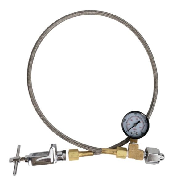 High Pressure Metal Bellows Hose Gas Cylinder Filling Adapter with Gauge for Oxygen Nitrogen Argon Helium