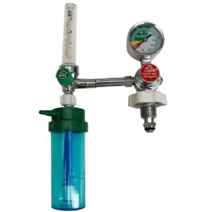 Bull Nose Oxygen Flow Meter with Humidifier Bottle (0-25 MPa, 1-15 L/min) for Medical Oxygen Delivery, Replaces ATOR-1