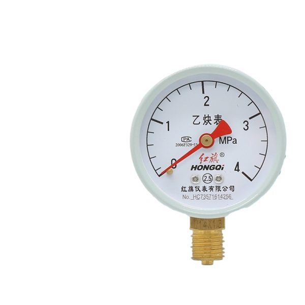 Hongqi YY-60 Acetylene Pressure Gauge, M14*1.5 Connection, 2.5 MPa Precision, 60MM Diameter