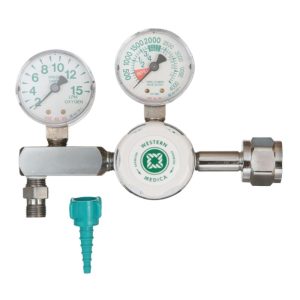 WESTERN MEDICA Oxygen Regulator with Dual Flow Meter (0-15 LPM Oxygen) and Pressure Gauge (0-4000 PSI) for Cylinder G5/8, Replaces N/A
