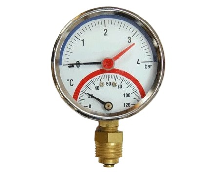 Temperature Pressure Gauge Temp Pressure Meter (0-10 Bar, -20-120°C, Stainless Steel Casing) for HVAC Systems - Image 3
