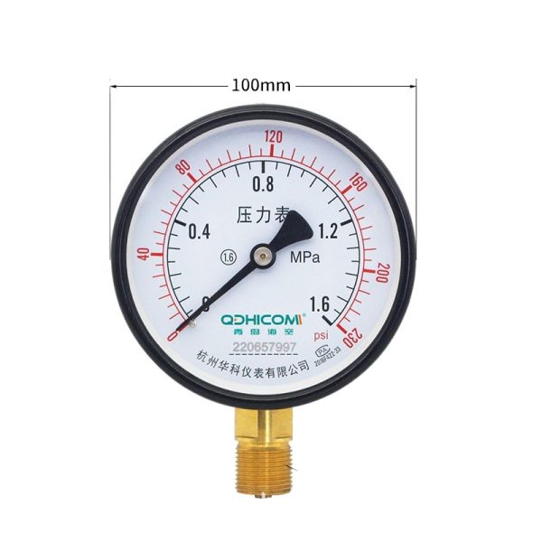 Analog Pressure Gauge Y100Z (0-1.6 MPa) Axial Mount for Water, Oil, Gas Systems, Replaces 220420658 - Gambar 3