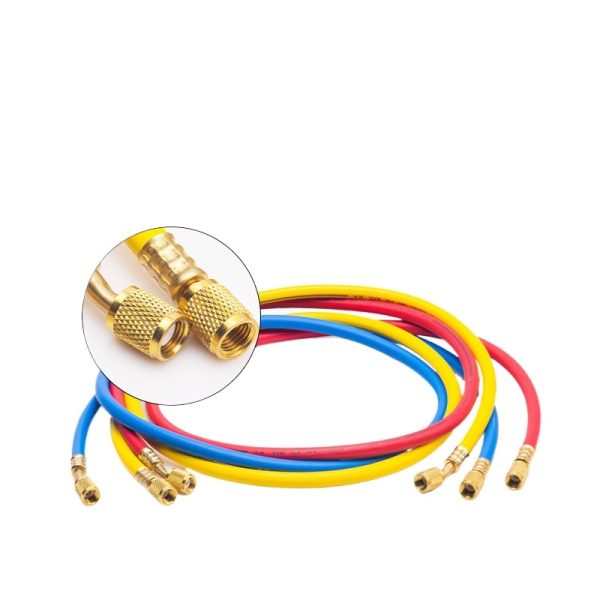AC Refrigerant Manifold Gauge Set with Anti-Collision Sleeve and Pressure Relief for R134a, R22, R404, R407, R410 - Imej 3