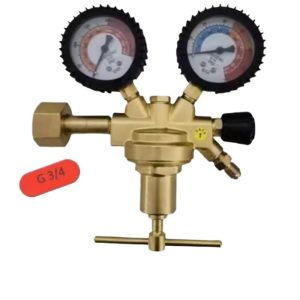 Full Copper Pressure Reducer Regulator (G3/4 Input, SAE1/4 Output) with Dual Gauges up to 70 BAR for CO2/Argon HVAC Systems