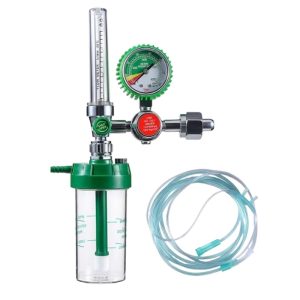 Oxygen Pressure Regulator with Flow Meter and Humidifier Bottle (0-25 MPa Input, 0.25 MPa Output, 1-10 L/min Flow) for Oxygen Cylinder, Male Thread