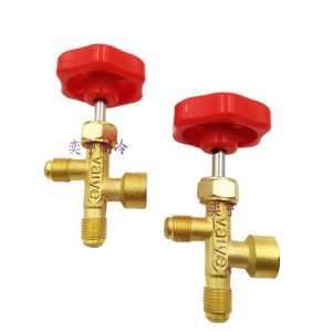 Refrigeration Three-Way Service Valve (Brass, Manual, 488 Model) for AC and Refrigerator Maintenance, Charging and Liquid Filling