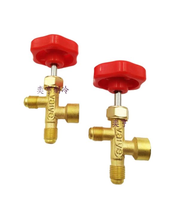 Refrigeration Three-Way Service Valve (Brass, Manual, 488 Model) for AC and Refrigerator Maintenance, Charging and Liquid Filling