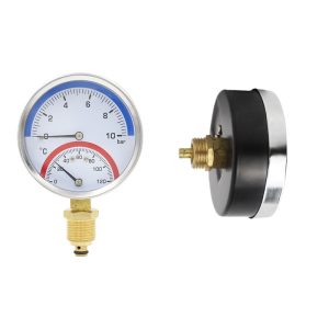Axial Radial Temperature Pressure Gauge for Underfloor Heating Systems (0-120°C, 0-10 Bar, 50mm) for HVAC Applications