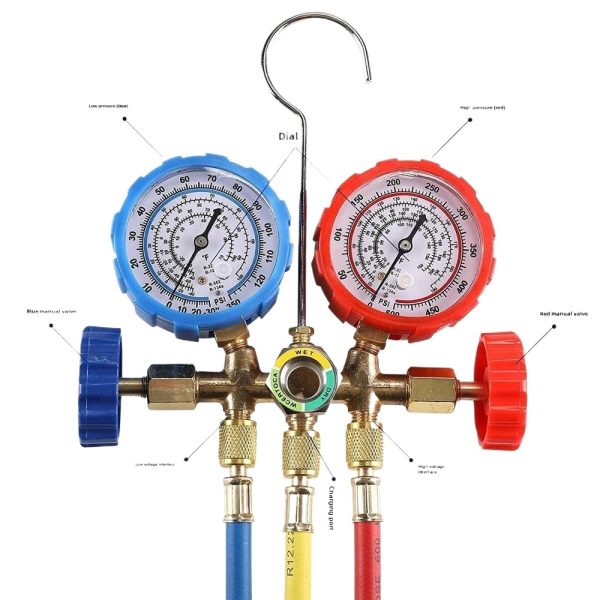 Automotive AC Refrigerant Manifold Gauge Set (R134A R12 R22 R502) with Hoses & Couplers for Car HVAC System - Image 2
