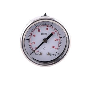 Axial Pressure Gauge YN40CL (40mm Stainless Steel Shell, Copper Connector, Oil Filled) for HVAC Systems