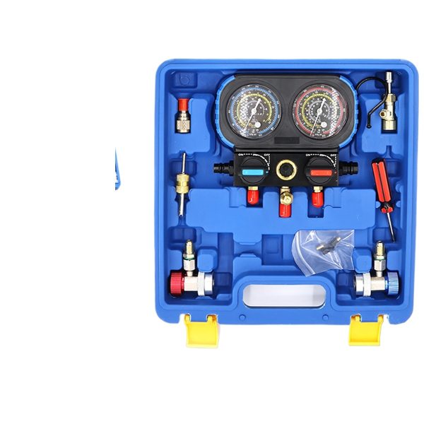 Automotive AC R134a Manifold Gauge Set with Hoses and Quick Couplers for Refrigerant Charging and Diagnostics