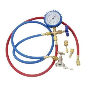 AC Manifold Gauge Set with R134A R22 R410A R404A Refrigerant Hoses and Adapters for Automotive HVAC System