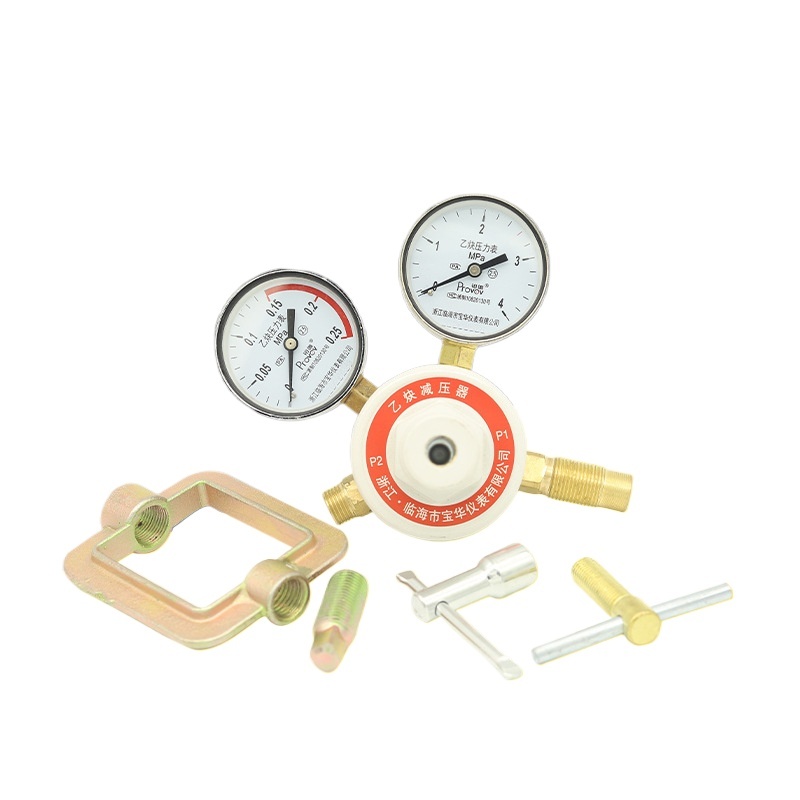 Full Copper Acetylene Pressure Reducer YQE-03 Regulator with Dual Gauges 0-0.25 MPa Measuring Range for Acetylene Welding Cutting - Image 2