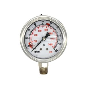 Industrial Pressure Gauge 0-100 kg/cm² (0-1400 psi) with 1.6 Accuracy, Stainless Steel, Oil-Filled, Vibration-Resistant for Excavators and Testing Tools, G1/4" Bottom Connection