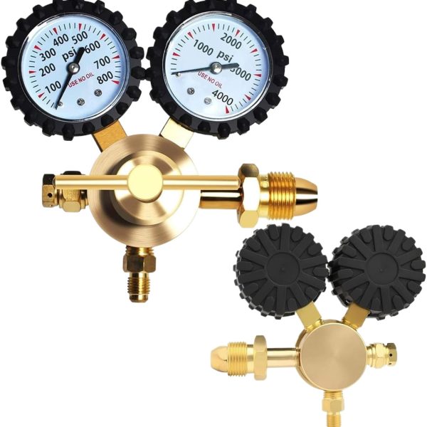 Argon Gas Pressure Regulator, Dual Gauge Single Stage, US Standard, 0-25 MPa, 30 Flow Rate - Imej 2