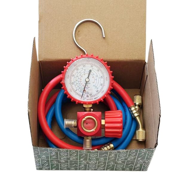 Refrigerant Manifold Gauge Set 466 High Low Pressure Single Gauge + 2 Hoses for R22 R410a R134a R404a - Imej 3