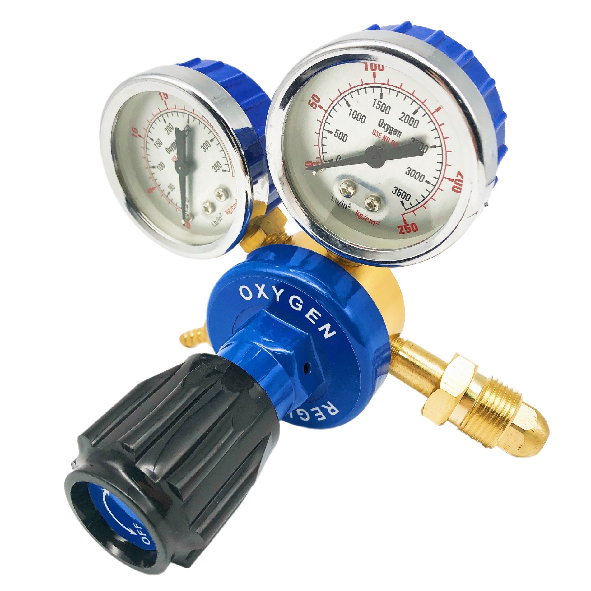 CGA580 Oxygen Acetylene Pressure Reducer Regulator Gauge Set (0-3500 psi Inlet, 0-200 psi Outlet) for Gas Welding Cutting - Image 2