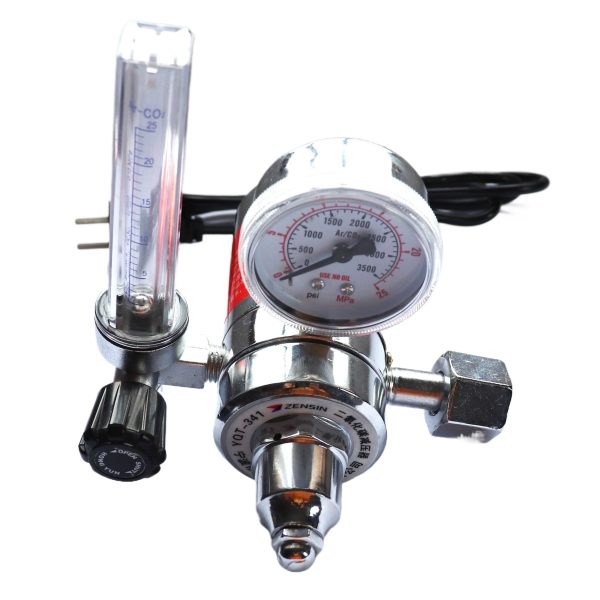 ZENSIN YQT-341 Heated CO2 Pressure Reducer Regulator (0-2.5MPa) for Mixed Gas MIG Welding, Zinc Alloy, PC Tube - Imej 3