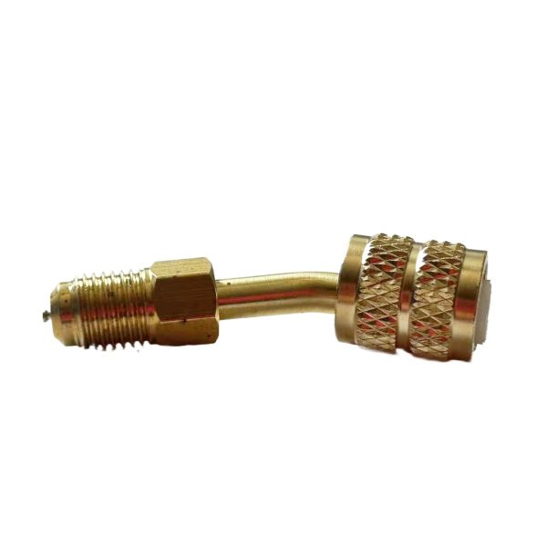 HVAC R410 Adapter 1/4" to 5/16" Brass Angled & Straight Valve Core Adapter for R22 / R410 AC Refrigerant Hoses - Image 3