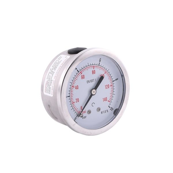 Oil Filled Pressure Gauge 50mm Axial Stainless Steel Case Copper Joint (0-10bar/140psi, 1.6% Accuracy) for HVAC Systems, Replaces YN50CL2 - Imej 2