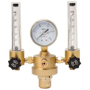 Argon Gas Pressure Regulator with Dual Tube Flowmeter (0-25 MPa, 0-0.3 MPa, 0-25 LPM) for Welding and Brazing
