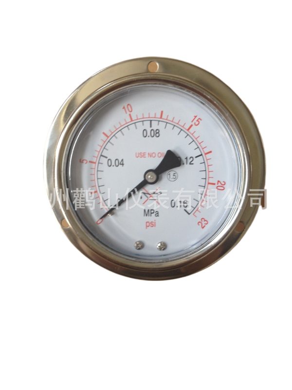 Axial Oxygen Pressure Gauge (YO100BFZT, 100mm, 0-0.16Mpa, Stainless Steel 304, No Oil) for Oxygen Cylinders