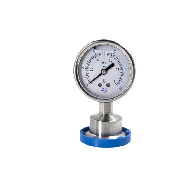 Sanitary Diaphragm Pressure Gauge SYINMT PYTHN-100F6 (Diameter 100mm, Axial, Clamp 50.5mm) for Industrial HVAC Systems