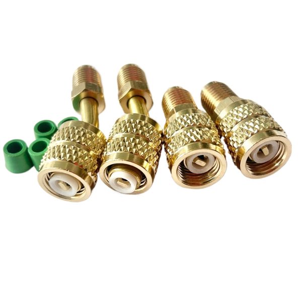 R22 to R410a Brass Adapter (1/4 to 5/16 Inch) 45 Degree Angle and Straight Connectors with O-Rings, 8-Piece Kit - Imej 3