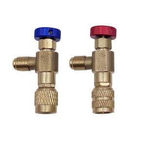 Refrigerant Charging Safety Valve (R22/R410) with 1/4"-5/16" or 1/4"-1/4" Adapters for HVAC Refrigeration Systems