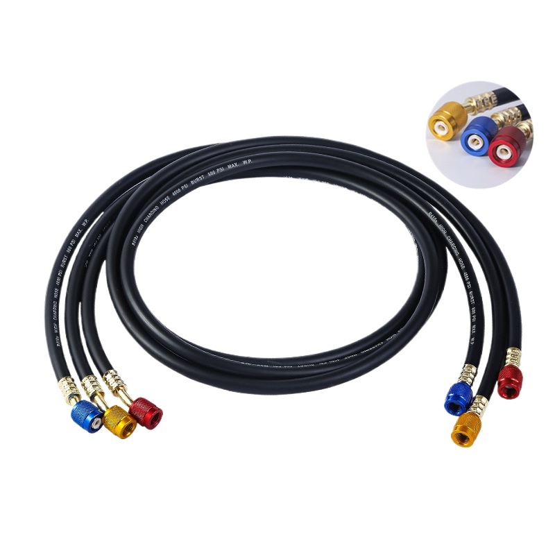Heavy Duty Black Anti-Explosion Pressure Charging Hose Kit (Multiple Refrigerants) for HVAC R22 R134a R410a Systems - Image 2