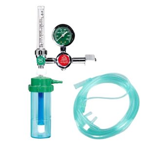 Medical Oxygen Regulator with Flow Meter and Humidifier, 0-25 MPa Oxygen Pressure Gauge, 1-15 LPM Flow Rate for Oxygen Inhaler System