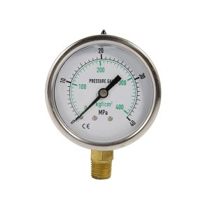 Durable Oil-Filled Pressure Gauge YJC-R-02 (0-40 kgf/cm² MPa) with Axial Connection for Air Compressor Tank