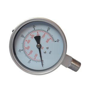 Full Stainless Steel Oil Filled Pressure Gauge YBN100 (6 MPa, 1.6 Precision, 100mm Dial, Radial Mount) for HVAC Systems