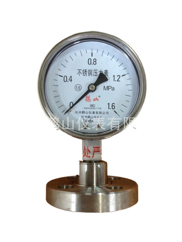 Flange Connection Diaphragm Pressure Gauge Y100BF/MF DN25 Stainless Steel Pressure Meter (0.0-1.6 MPa, 100mm Dial) for Industrial Applications