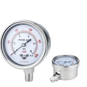 KAIXUAN YE60 Diaphragm Pressure Gauge 0-1000 KPa (equivalent to 0-10 Bar/1000 kPa) with Stainless Steel Casing and Adjustable Zero for HVAC Gas Applications